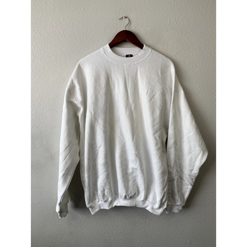 Vintage White Blank Sweatshirt Textured Crewneck H.L. Miller 90s VTG XL